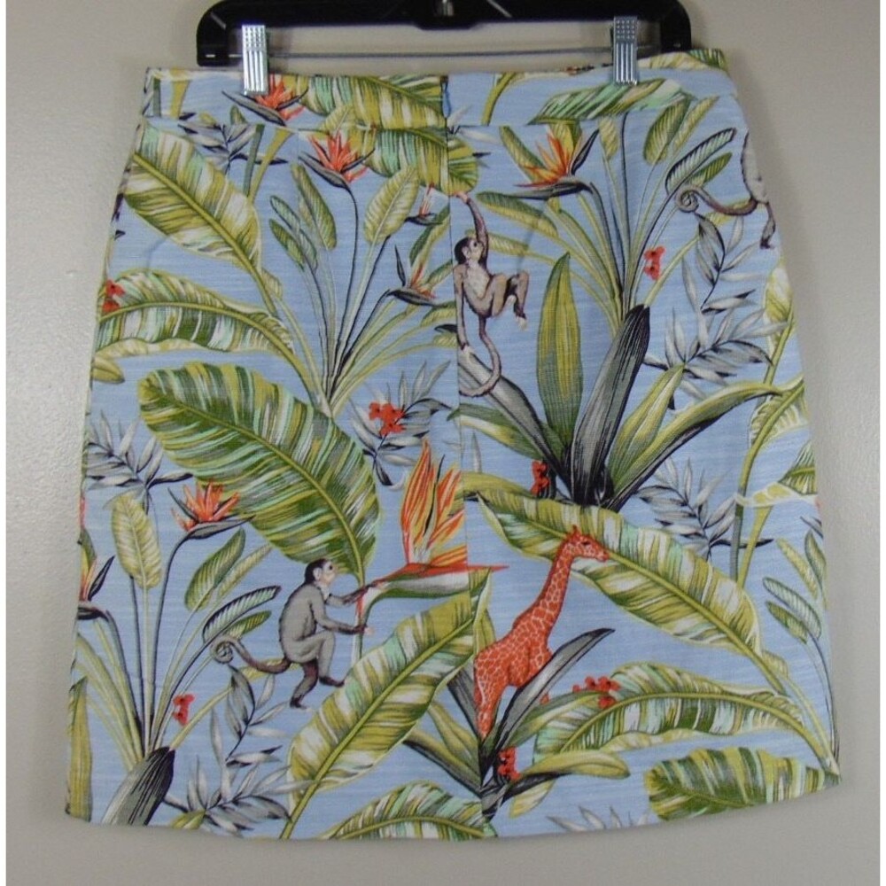 Nwt Ann Taylor Tropical Safari Pencil Skirt 12 Blue Lined Monkey Giraffe Jungle - Picture 5 of 11